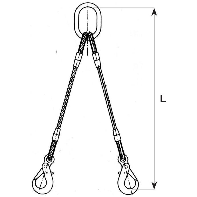 2 legs wire rope sling with ring and automatic hooks ELC222