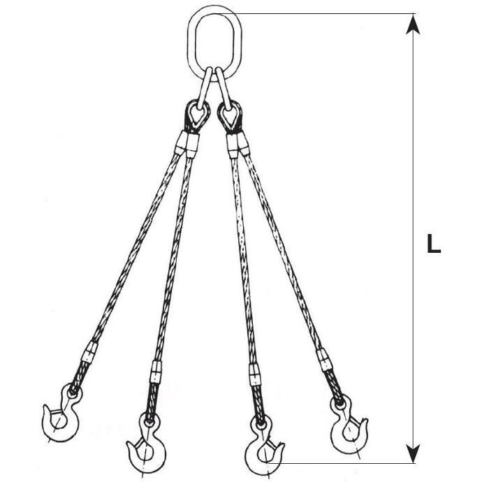 4 legs wire rope sling with ring and eye hooks with latch ELC423
