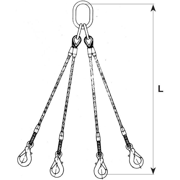4 legs wire rope sling with ring and automatic hooks ELC422